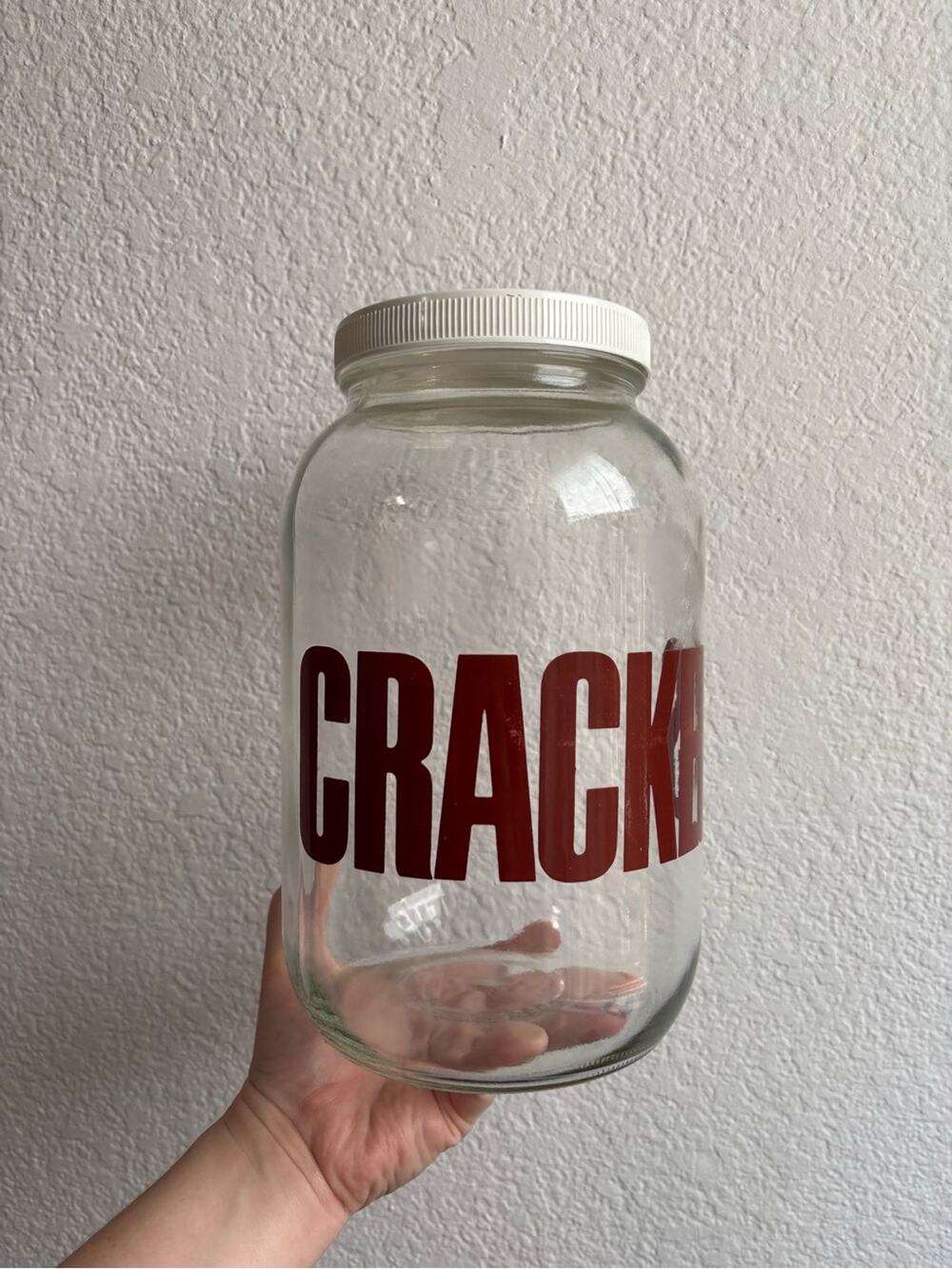 Vintage Glass Jar Red Cracker Container Decor